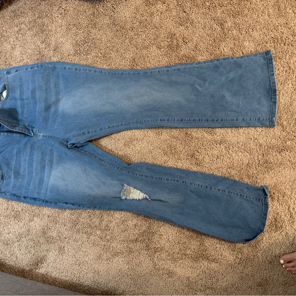 SHEIN Distressed Blue Flare Jeans